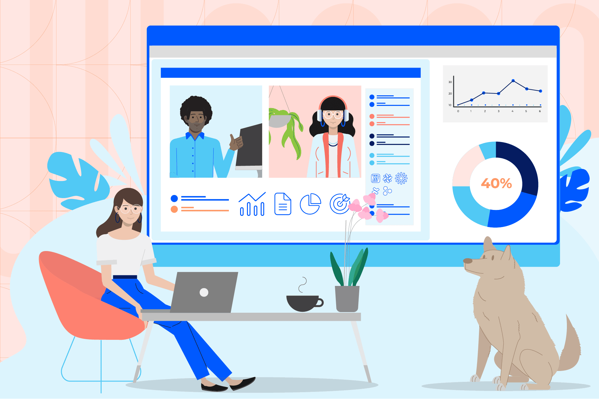 asynchronous work_remote work_dog_team_online_meeting