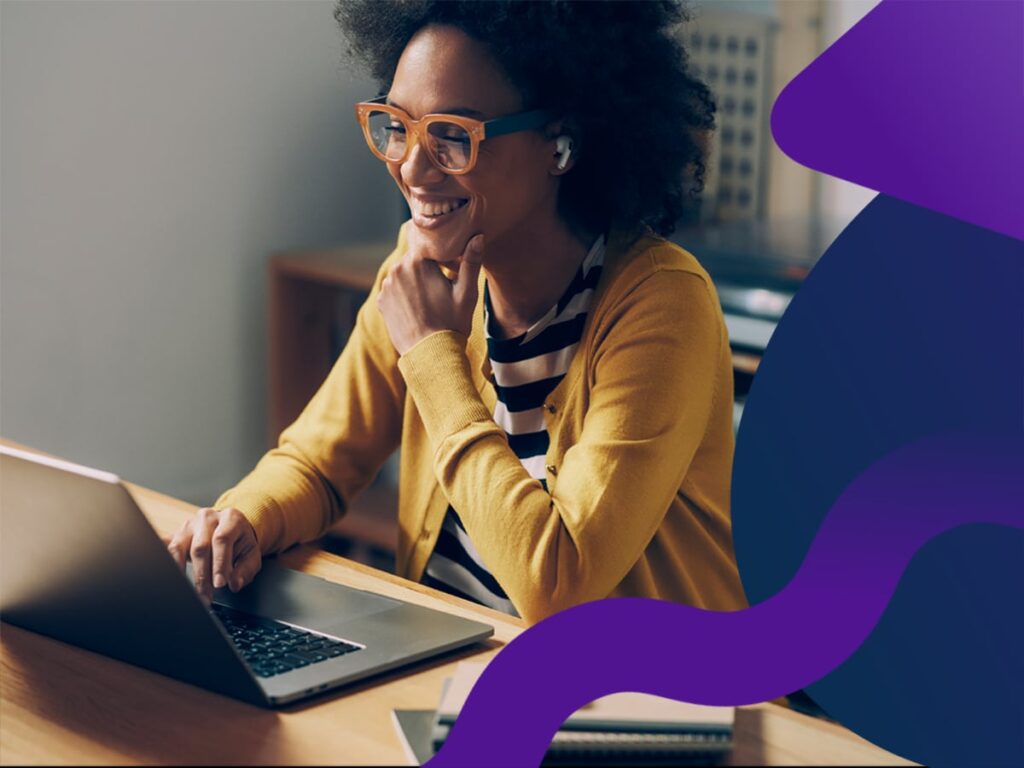 Career accelerator_Woman smiling while learning_Airpods