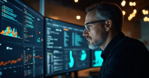 Man looks at screens with data | FourthRev